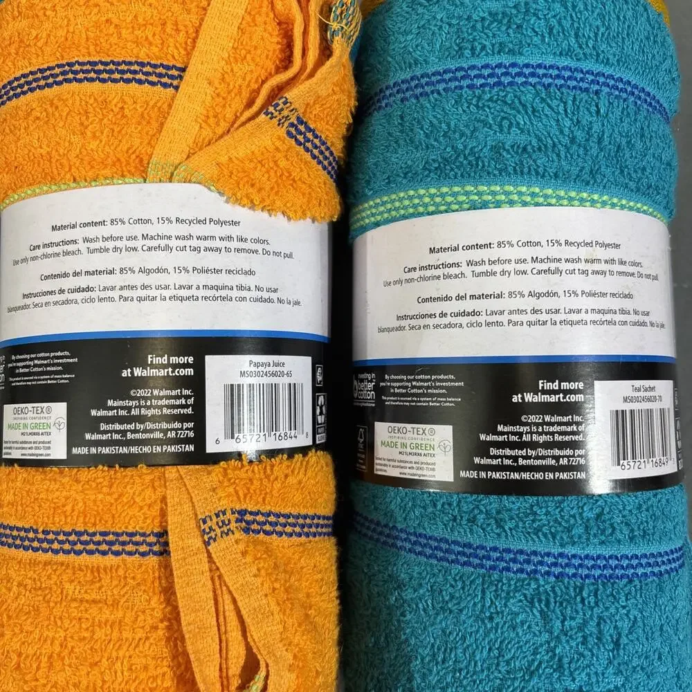 2 PACK Printed Beach Towels 84% Cotton Soft Papaya Juice Teal Sachet Hang Loop